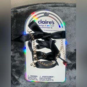 Claire's Black Ribbon and Gold Charm Layered shoestring Set with Red Heart